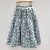 GETADME 2025 New Three-dimensional Flower Skirt Women's High Waist Long Tutu Skirt Fairy Big Swing A-shaped Jupe Femme Bohemian
