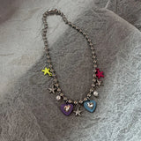 GETADME Boho Kpop Colorful Sugar Star Tassel Pendant Choker Necklace for Women Sweet Love Heart Chain Aesthetic Y2K Jewelry Accessories
