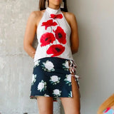 GETADME Combhasaki Women's Y2K Button Closure Halter Neck Crop Tops Sleeveless Backless Aesthetic Dots/Tie-dye Flower Print Summer Vests