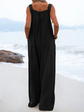 GETADME Overalls Women Summer Jumpsuit Outfits Plus Size Solid Color Casual Button Wide Leg Suspender Pants Overalls with Pockets