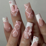 GETADME 24pcs Upgrade Your Look With Pink leopard print bow full coverage false nail set 1pc Nail File & 1Nail Glue Sticker Kit Nails