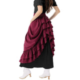GETADME Retro Medieval Skirts Women Vintage Renaissance Victorian Ruffled Hem A-Line Skirts Cosplay Costumes High Waist Maxi Skirt