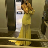 GETADME 2025 Summer Floor-length Mesh Hem Strapless Silm High Waist Fashion Slash Neck Ladies Maxi Dress Lady Party Holiday Party Gowns