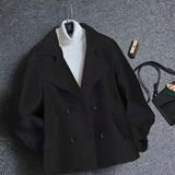 New Autumn Winter Woolen Coat Women Short Slim Fashion Double-Breasted Suit Collar Cardigan Jacket Female Outerwear