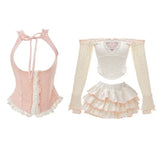 GETADME 2025 Japanese Style Kawaii Clothing 3 Piece Skirts Set Women Bodycon Slim Even Party Clothing Autumn Lolita Suits Y2k Crop Tops