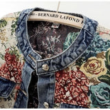 GETADME Chinese retro jacquard long-sleeved round neck denim jacket women's spring new fashion temperament short Joker little jacket.