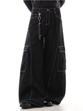 GETADME 2025 Cyber Y2K Streetwear Black Baggy Women's Cargo Jeans Pants For Woman Clothing Wide Leg Gothic Punk Loose Fit Denim Trousers
