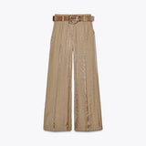 GETADME Women's Straight Pants Solid High Waist Belt Pockets Wide Leg Long Trousers Female 2025 Spring Lady Vintage High Street Wears