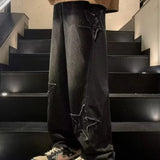 GETADME Star Embroidered Straight Casual Men's Jeans Y2K Gothic Unisex New Wide-leg Loose, Comfortable Fashionable Youth Street Jeans