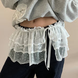 GETADME Korean Fashion Lace Irregular Skirt Curtain White Flowers Lace Mesh Halfbody Skirt Women Summer Bottoms Jeans Decorative Hemline