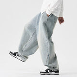 GETADME Denim Wide Leg Pants Mens Fashion Casual Pants Loose Hip Hop Lantern Pants Streetwear Jeans Male Elastic Waist Trousers Oversize