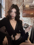 GETADME 2025 Streetwear Hollow Out Sexy Cardigan Y2k Aesthetic Slim Fit Bandage Grunge Cardigans Women Flare Sleeve Harajuku Crop Coats