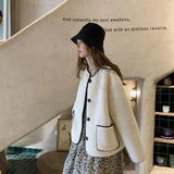 GETADME Women Autumn Winter Warm Teddy Coat Berber Fleece Round Collar Short Jacket Plush Outerwear Female Fashion Streetwear Clothes