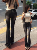 GETADME High Waist Sexy Split Denim Jeans Long Leg Lengthening Bell Bot Cotton Stretch Denim Pants for Women Spring Autumn