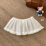 GETADME Women Y2K Korean Lace Mini Layered Skirt Streetwear Lace Up Ruffles Harajuku High Waist Pleated A-Line Short Jupe Skirts Clothes