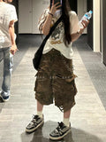 GETADME Women Y2K Streetwear Summer Camouflage Loose Capris Cargo Shorts Pocket Short Pants Bottom Acubi Trousers 2000s Alt Clothes
