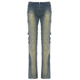 GETADME Y2K Vintage Women Pants American Retro Split Jeans Swing Festive Style Splicing High Street Slim Fit Straight Leg Low Waist