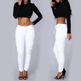 GETADME Mather 2025 Spring Lace Up Waist Casual Women Pants Solid Pencil Pants Multi-Pockets Straight Trousers S-4XL