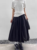 GETADME Elegant Solid Women Elastic Waist Long Skirt Fashion A-line Vintage Korean Fashion Loose Balloon Maxi Skirt Casual Streetwear