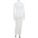 GETADME Women's Clothing With Hollow Out Long Sleeve Half High Collar Temperament Skinny White Party Long Dresses Evening Robes