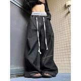 GETADME Casual Style Drawstring Loose Jeans Vintage Aesthetic Y2K Wide Leg Emo Washed Pants 2025 Autumn Women Punk Baggy Denim Trouser