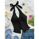 GETADME 2025 New Women Summer Y2K Sexy V-neck Halter Neck Crop Top Sleeveless Solid Split Backless Y2K Tops Women's Clothing Streetwear