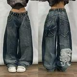 GETADME American Y2K 2025 New Baggy Wide Leg Black Jeans Overszied Women Street Casual Joker Denim Pants Couple Jeans Vintage Streetwear