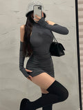 GETADME Summer Sexy High Neck Tight Dress Oversleeve Pleated Bottom Wrapped Hip Dress Women Bodycon