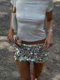 GETADME Solid Sequins Women's Skirt Fashion Y2K Glitter High Waist Mini Skirts Female Hip Package A-line Lady Streetwear 2025 Summer