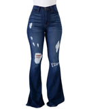 GETADME Denim Womens Pants High-stretch Ripped Jeans High-waisted Flared Trousers for Women