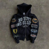 GETADME Black zipper hoodie trendy loose jacket sweatshirt American retro personality street hip-hop gothic print women clothing y2k top