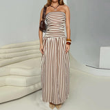 GETADME Casual Strapless Elastic Pleated A-line Maxi Dress Sleeveless Summer Bodycon Clubwear Elegant Party Comfortable 2025 Dresses