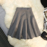 GETADME Autumn Winter Sexy Knitted Short Mini Skirt Women Elastic High Waist A-Line Party Club Umbrella Tutu Skirt Black Grey