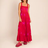 GETADME Women Cute Embroidered Maxi Dress Beach Dress Summer Boho Ruffle Long Dress Spaghetti Strap Flowy Maxi Dress