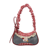 GETADME Fashion Grid Women Bag Lace Ribbon Stretchable Shoulder Strap Single Shoulder Underarm Bag Daily Commuting Student Handbag
