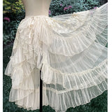 Getadme Sweet Lolita Style Double Layer Lace Asymmetrical Ruffled Skirts Women Summer Mesh Cute Curtain Sheer Cover Up Thin Long Skirt