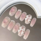 Getadme Cute Pink Sweet Princess Removable Handmade Wear Nail Art Y2K Vitality Girl Short Fake Nails Blush Bow Nail Patch