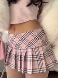 GETADME Cuteandpsycho 프레피 스타일 시크한 플레드 스커트 하라주쿠 버튼 귀여운 한국식 플리츠 바텀 여성용 패션 카와이 미니 스커트