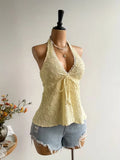 GETADME Women's summer V-neck lace up exposed neck and backless casual vacation Topboho Easter beach clothing Hawaii Coachella Music Fes