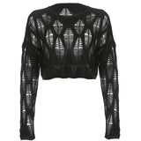 GETADME Women Hole Hollow Out Y2K T-shirts Batwing Sleeve Knitted Shirt For Women Loose Streetwear Tops Spring Autumn 2025