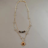 Collier GETADME Soleil Étoile Zircon pour Femme, Collier Vintage en Cuir Double Couche, Collier Ras du Cou, Bijou Tendance