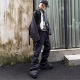 GETADME Y2K Washed Jeans Gothic Vintage Micro Flared Middle Waisted Zipper Pants Women Men Streetwear High Quality Design Sense Trousers