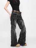 GETADME 2000s Y2k Goblin Core 2026 Autumn Winter Women's Denim Pants Dark Academia Cargo Jean Flared Bell Bottom Designer Kpop Japanese