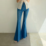 GETADME REALEFT Spring Summer Women's Denim Flare Pants 2025 New High Waist Korean Style Washed Casual Slim Full Length Pants for Women