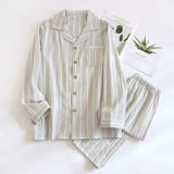 GETADME 2026 New Spring/Summer Couple Set 100% Cotton Striped Long Sleeve Two Piece Set Men's and Women's Cardigan Home Clothes