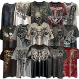 GETADME Y2k Vintage Gothic Skull Printed T-shirt Men Trendy Brand Punk Sports Undershirt Women Short Sleeve Fashion High Street T Shirt