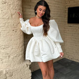 GETADME Elegant Short A- Line Dress with Shoulder Bows And Lantern Sleeves for Women Spring 2025 Fashionable Chinese Style Clothing