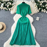 GETADME YuooMuoo Chic Fashion Elegant Patchwork Knitted Maxi Dress 2025 Summer Lady Turn-down Collar Shirt Sweater Dress Party Vestidos