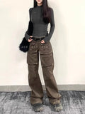 Getadme-Womens New Cargo Pant with Pocket High Waisted Loose Straight Leg 2000S Casual Pants harajuku streetwear y2k bf cloth plus size