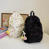 GETADME Corduroy Backpack Cherry Pattern Women Travel Daypack Adjustable Strap Laptop Backpack Zipper for Work Shopping School